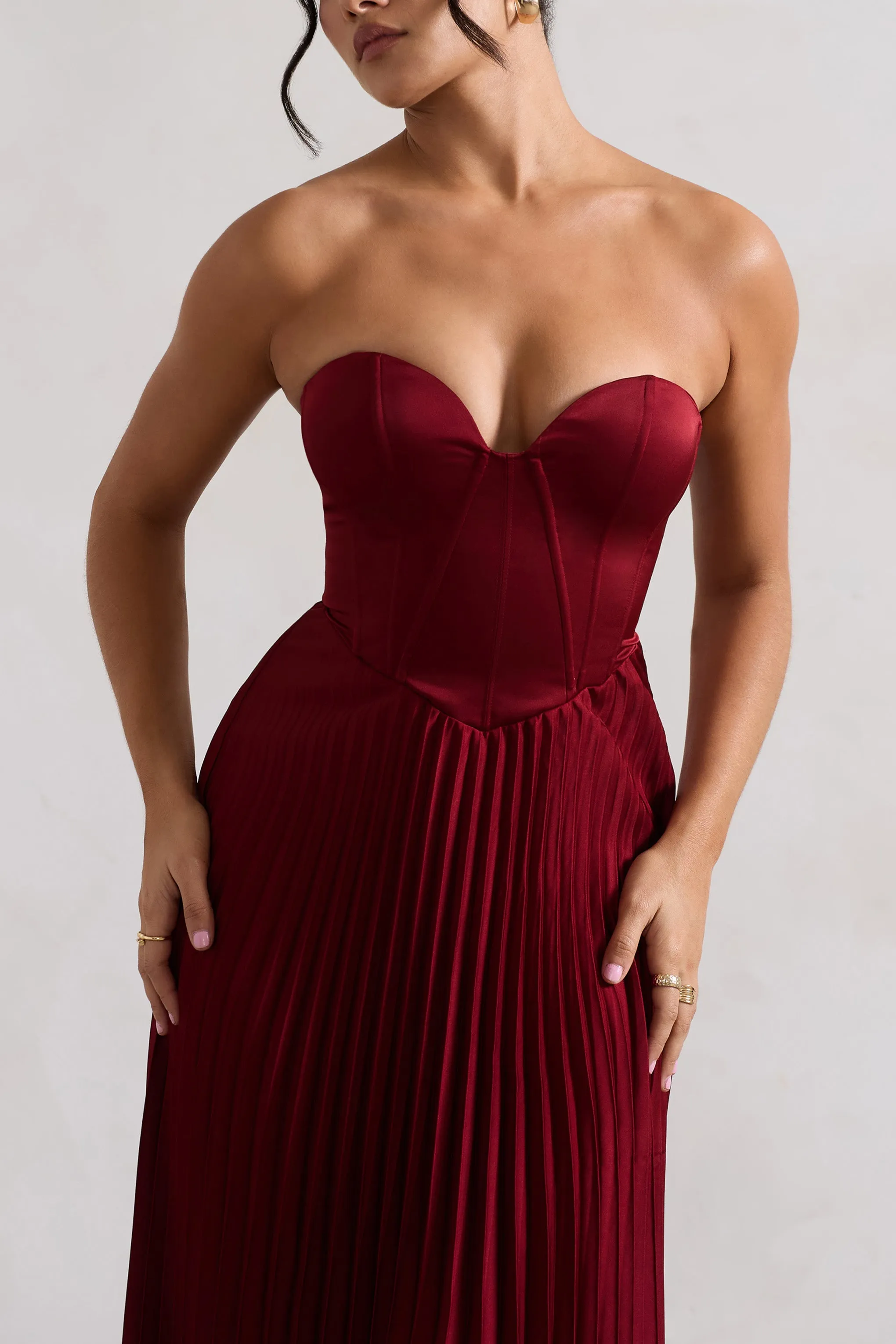 Bordeaux | Berry Satin Corset Style Midi Dress sold by Club L London product image thumbnail 3