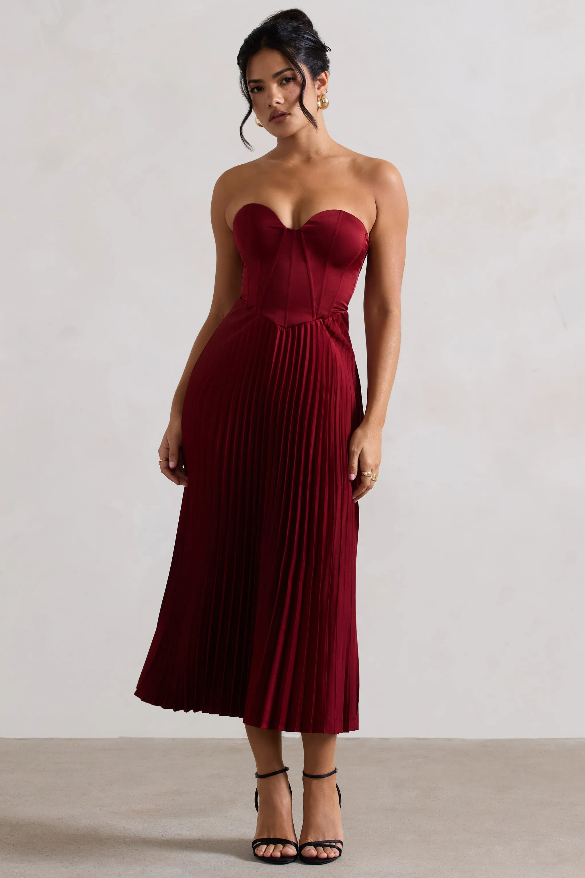 Bordeaux | Berry Satin Corset Style Midi Dress sold by Club L London product image thumbnail 4