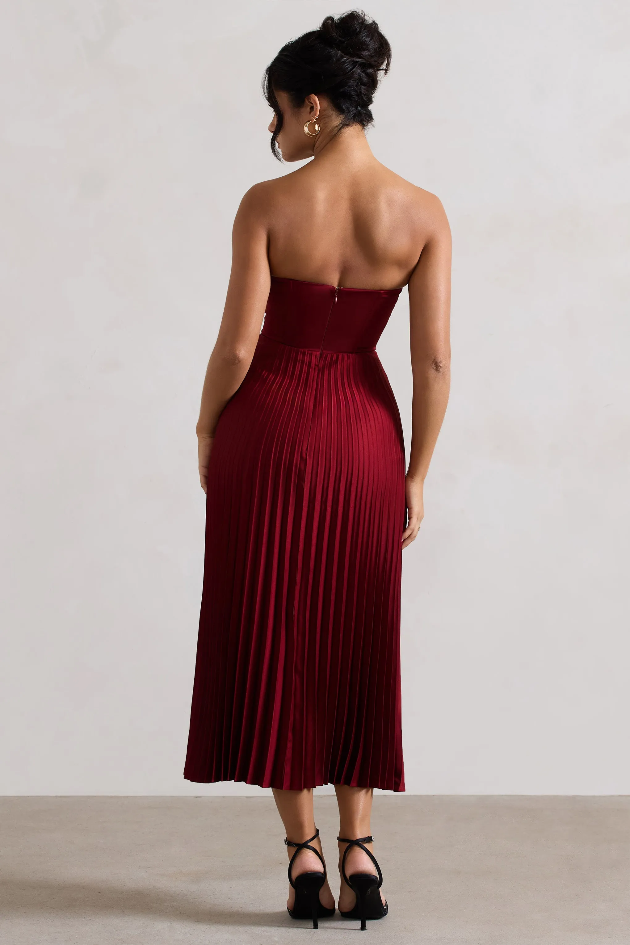 Bordeaux | Berry Satin Corset Style Midi Dress sold by Club L London product image thumbnail 2