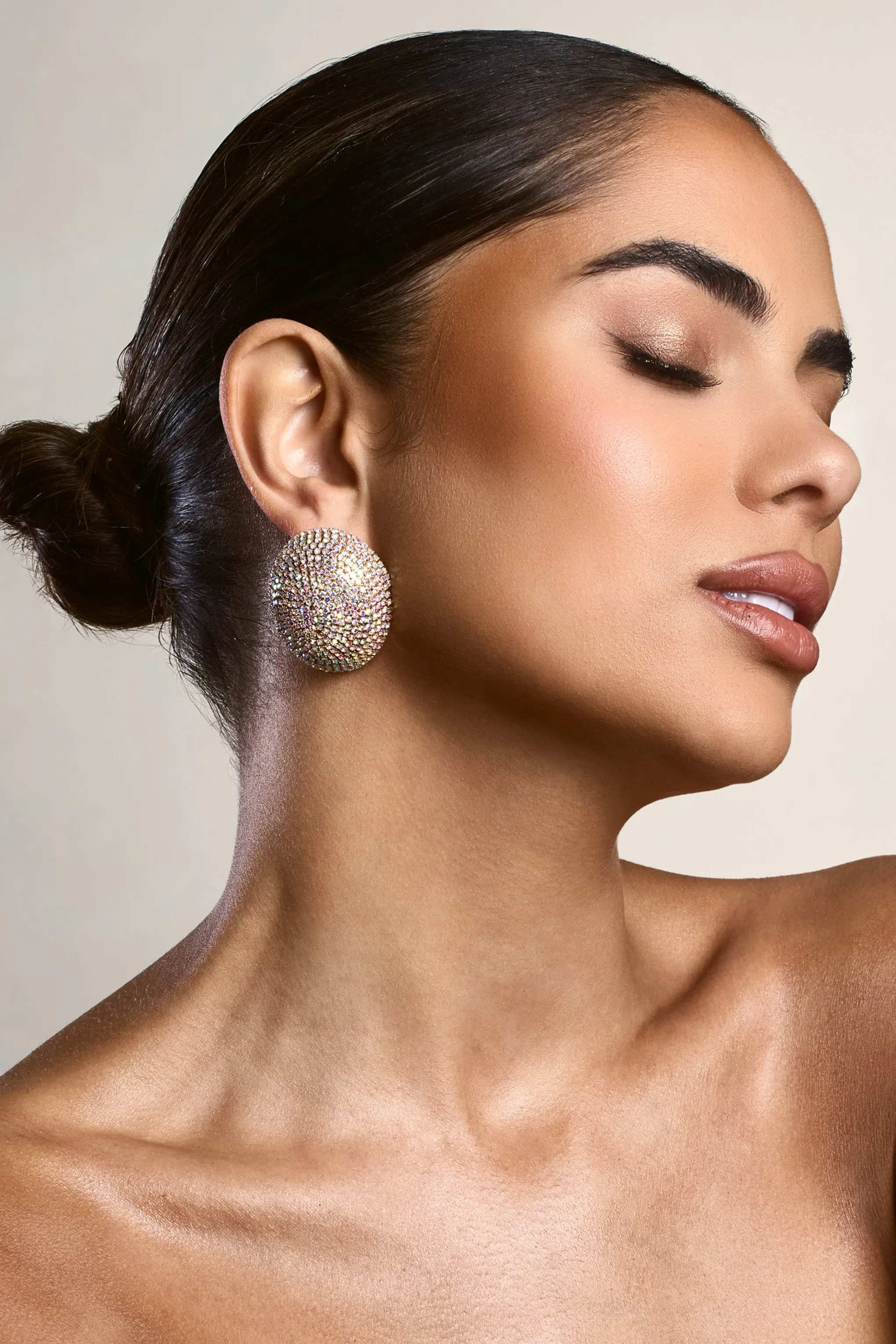 Tennessee | Gold Diamante Chunky Oval Earrings sold by Club L London product image thumbnail 2