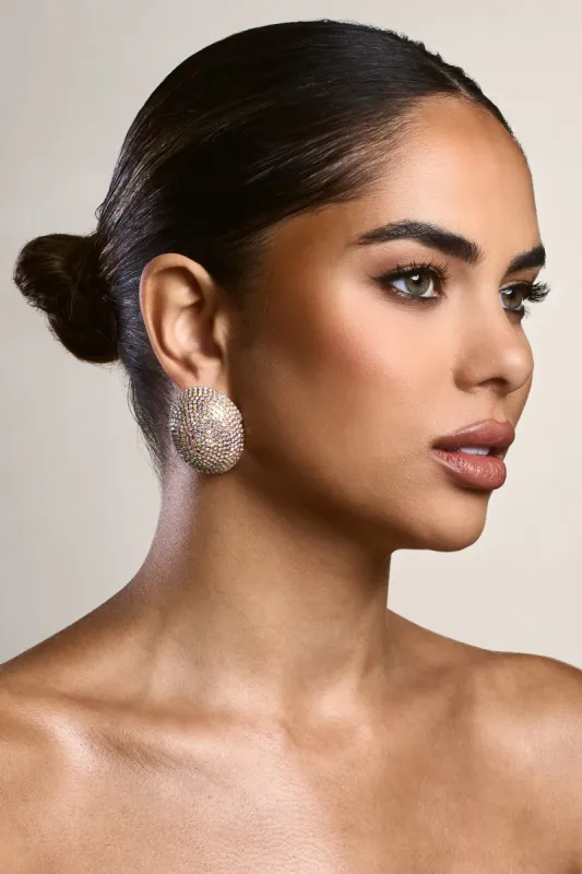 Tennessee | Gold Diamante Chunky Oval Earrings sold by Club L London