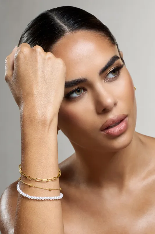 Three Wishes | Gold Pearl Bracelet Set sold by Club L London