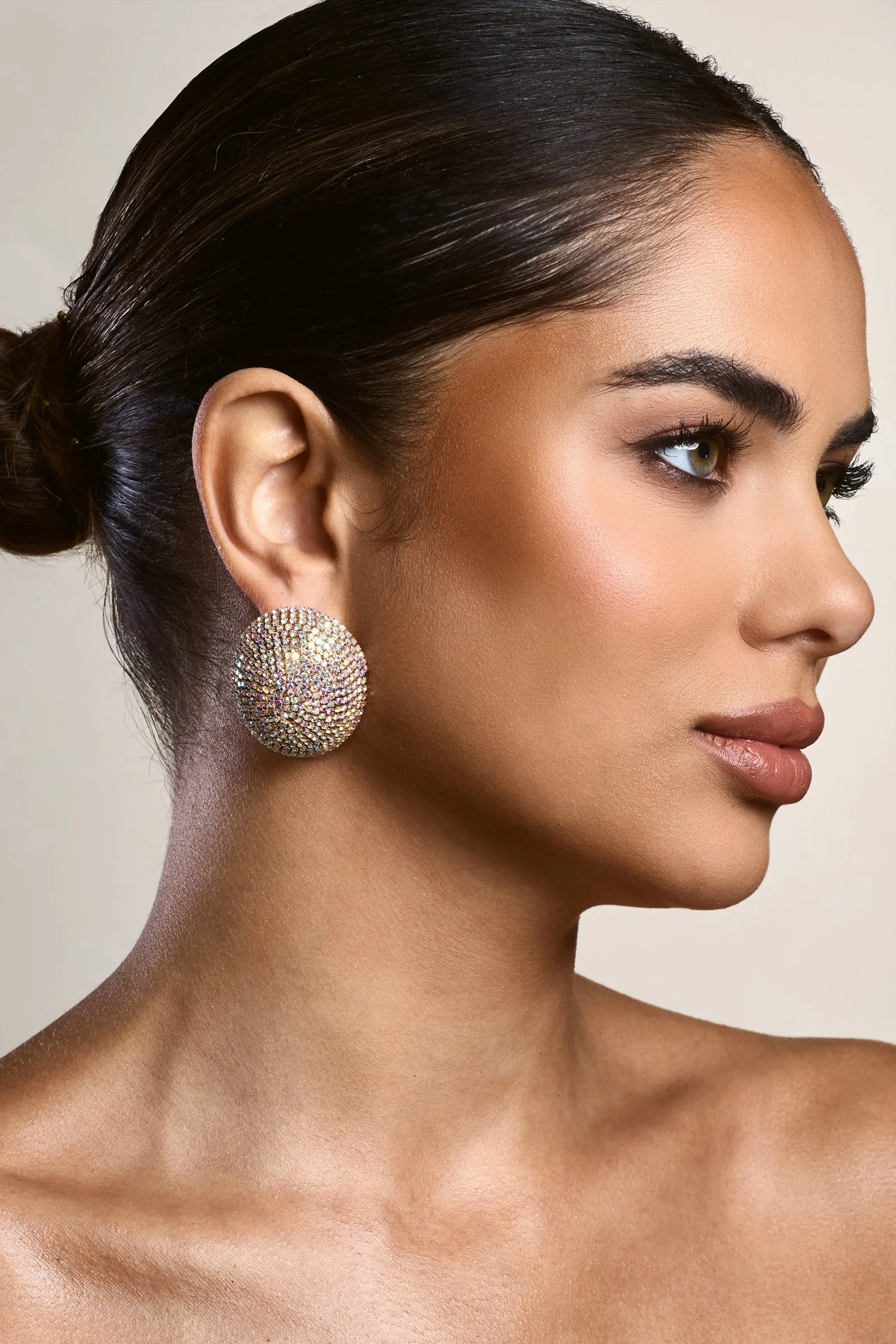 Tennessee | Gold Diamante Chunky Oval Earrings sold by Club L London product image thumbnail 4