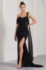 Fatal Attraction | Black Chiffon Fishtail Maxi Dress With Draped Sleeves sold by Club L London