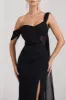 Fatal Attraction | Black Chiffon Fishtail Maxi Dress With Draped Sleeves sold by Club L London