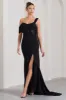 Fatal Attraction | Black Chiffon Fishtail Maxi Dress With Draped Sleeves sold by Club L London