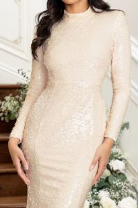 Diamond | Ivory Sequin High Neck Open Back Detail Fishtail Maxi Dress sold by Club L London