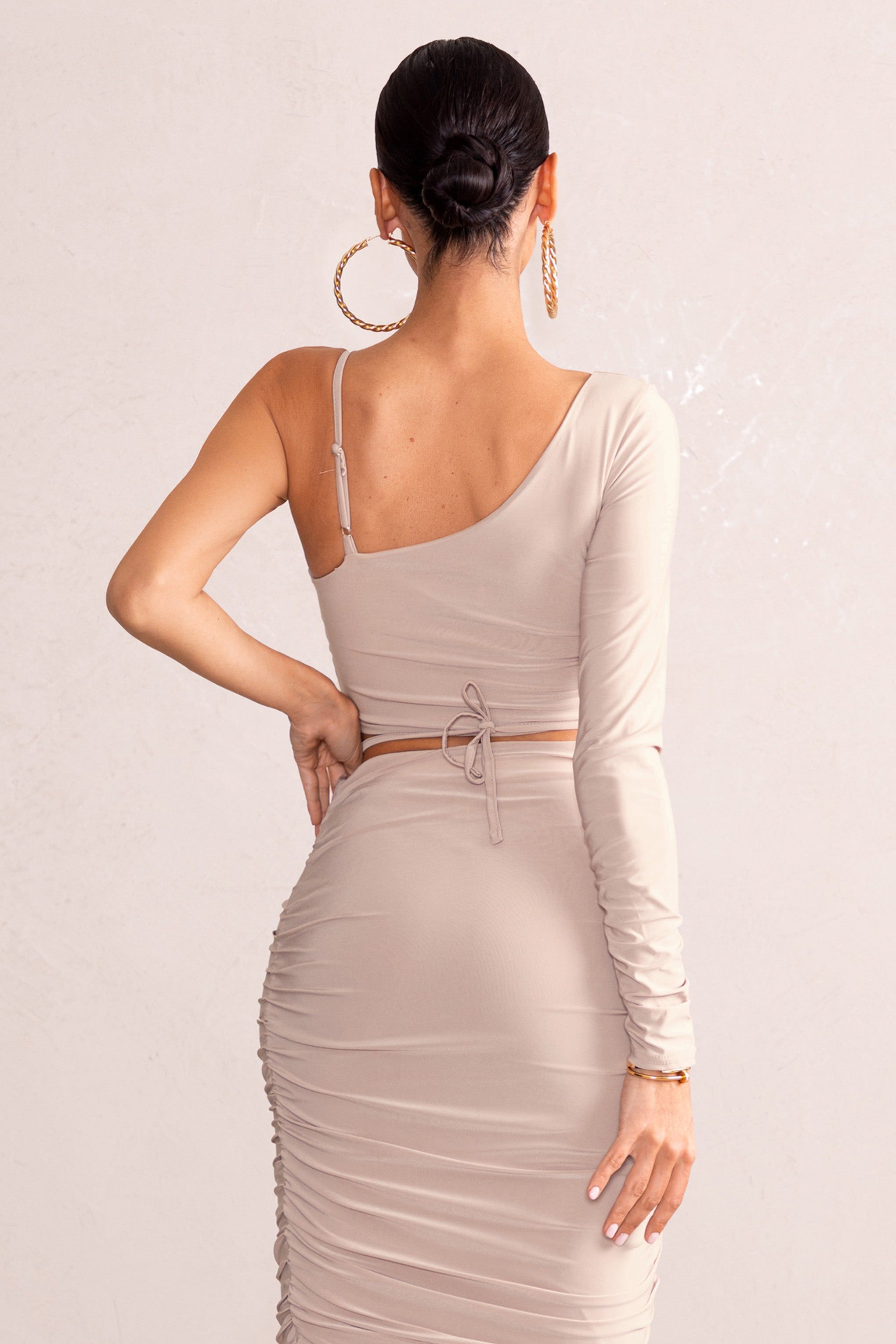 Nice | Blush Pink Asymmetric Neck Crop Top With O Ring Detail sold by Club L London product image thumbnail 2