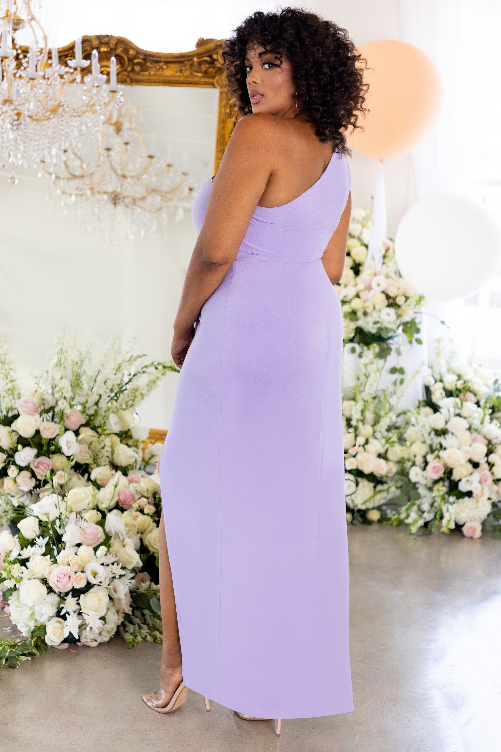 Athena | Bridesmaid Plus Lilac One Shoulder Maxi Dress sold by Club L London product image thumbnail 3