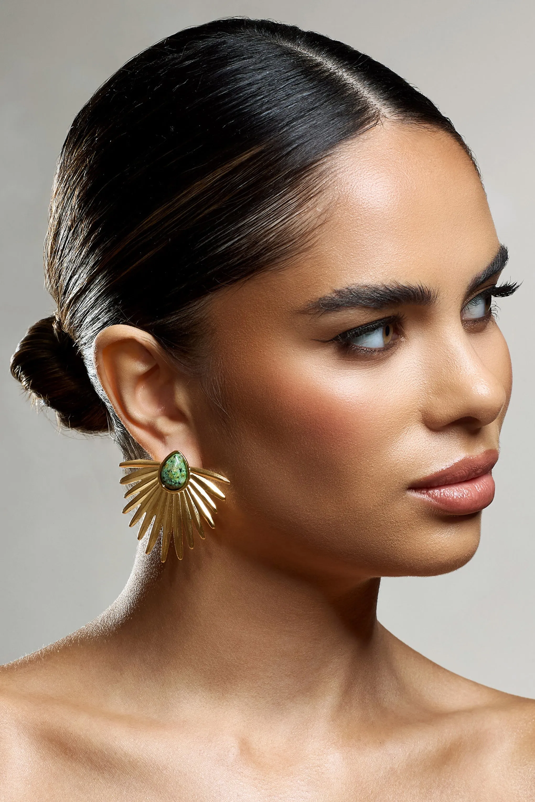 Emira | Gold Statement earrings With Marble Pendant sold by Club L London product image thumbnail 4