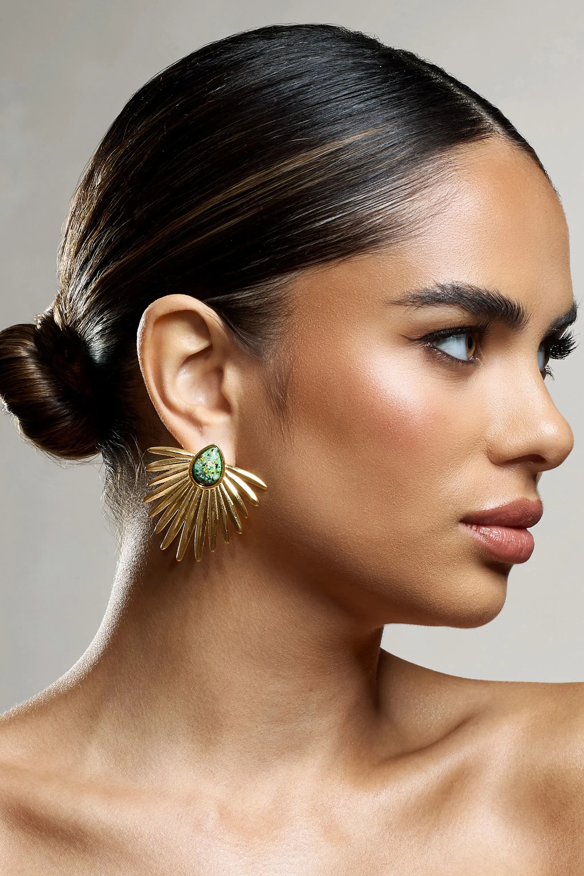 Emira | Gold Statement earrings With Marble Pendant sold by Club L London