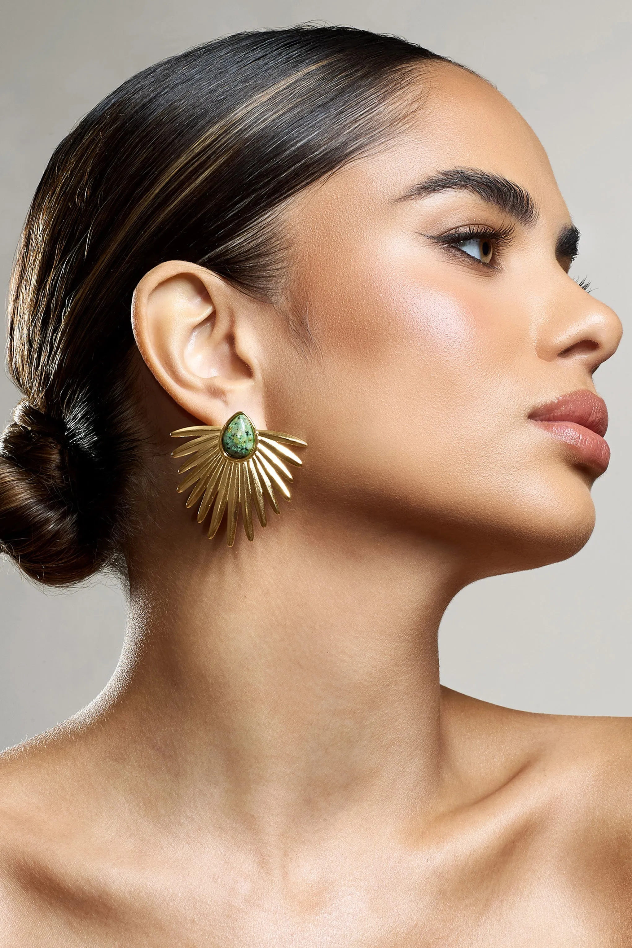 Emira | Gold Statement earrings With Marble Pendant sold by Club L London product image thumbnail 2