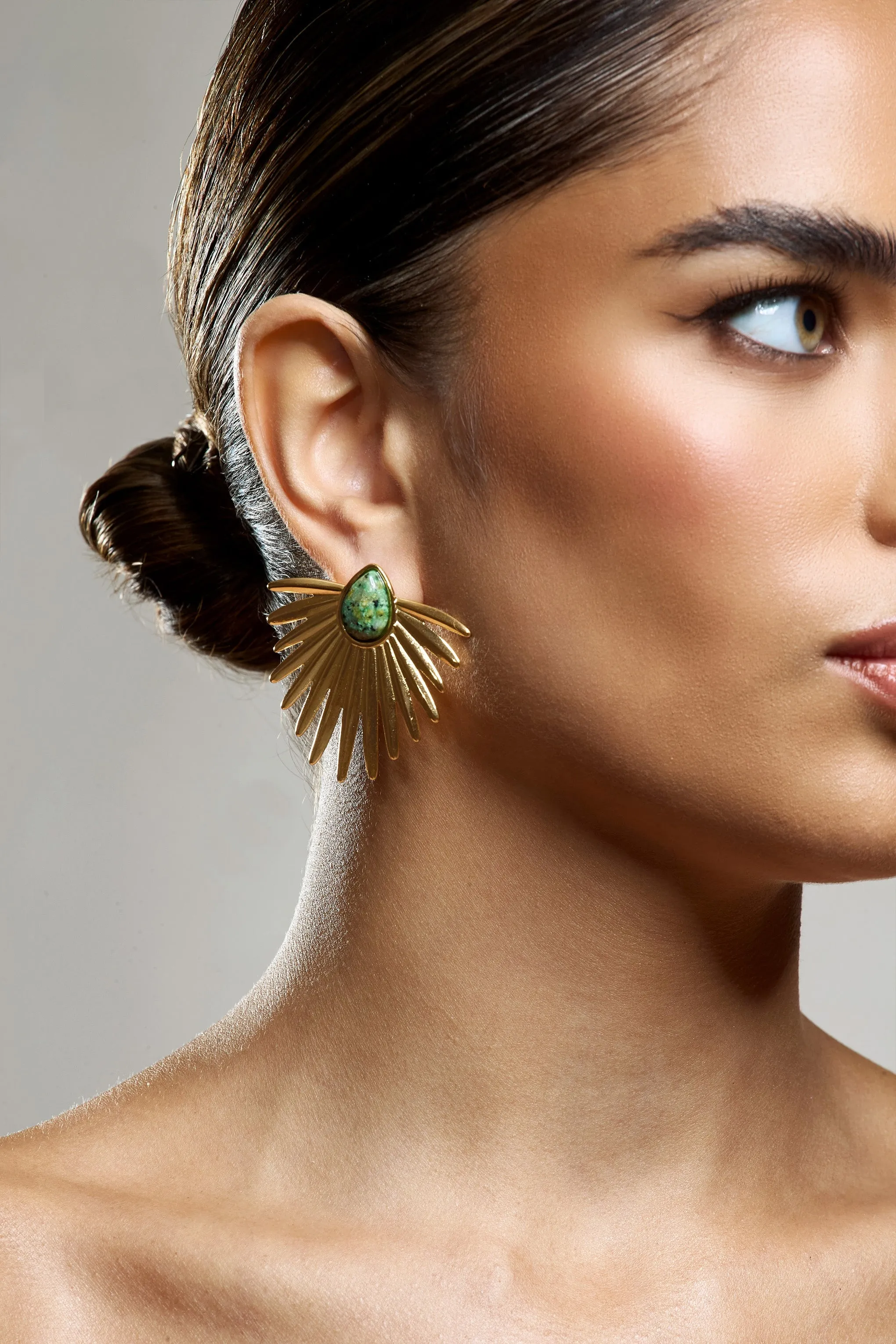 Emira | Gold Statement earrings With Marble Pendant sold by Club L London product image thumbnail 3