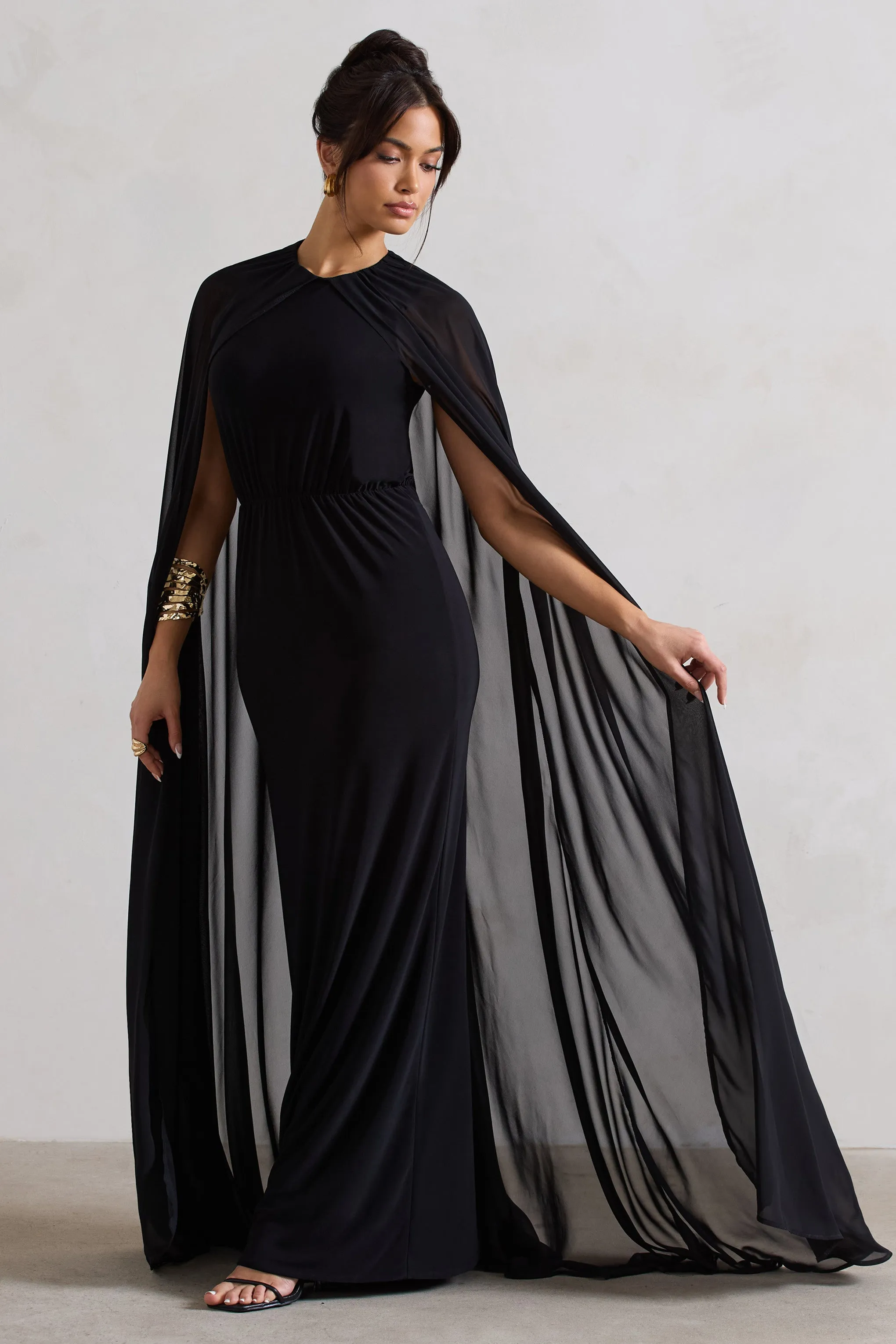Envy | Black Gathered Maxi Dress With Chiffon Cape sold by Club L London product image thumbnail 5
