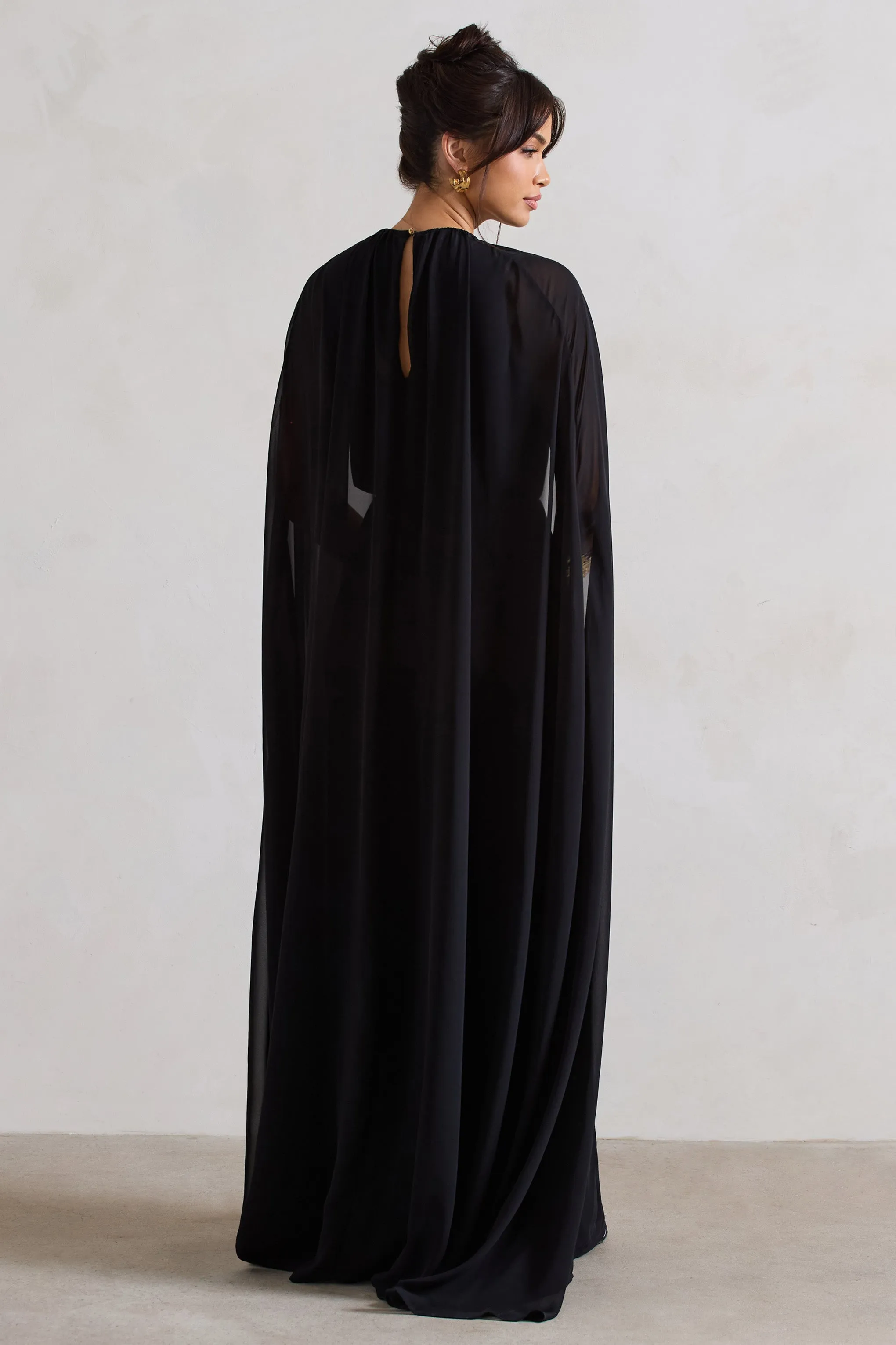 Envy | Black Gathered Maxi Dress With Chiffon Cape sold by Club L London product image thumbnail 2