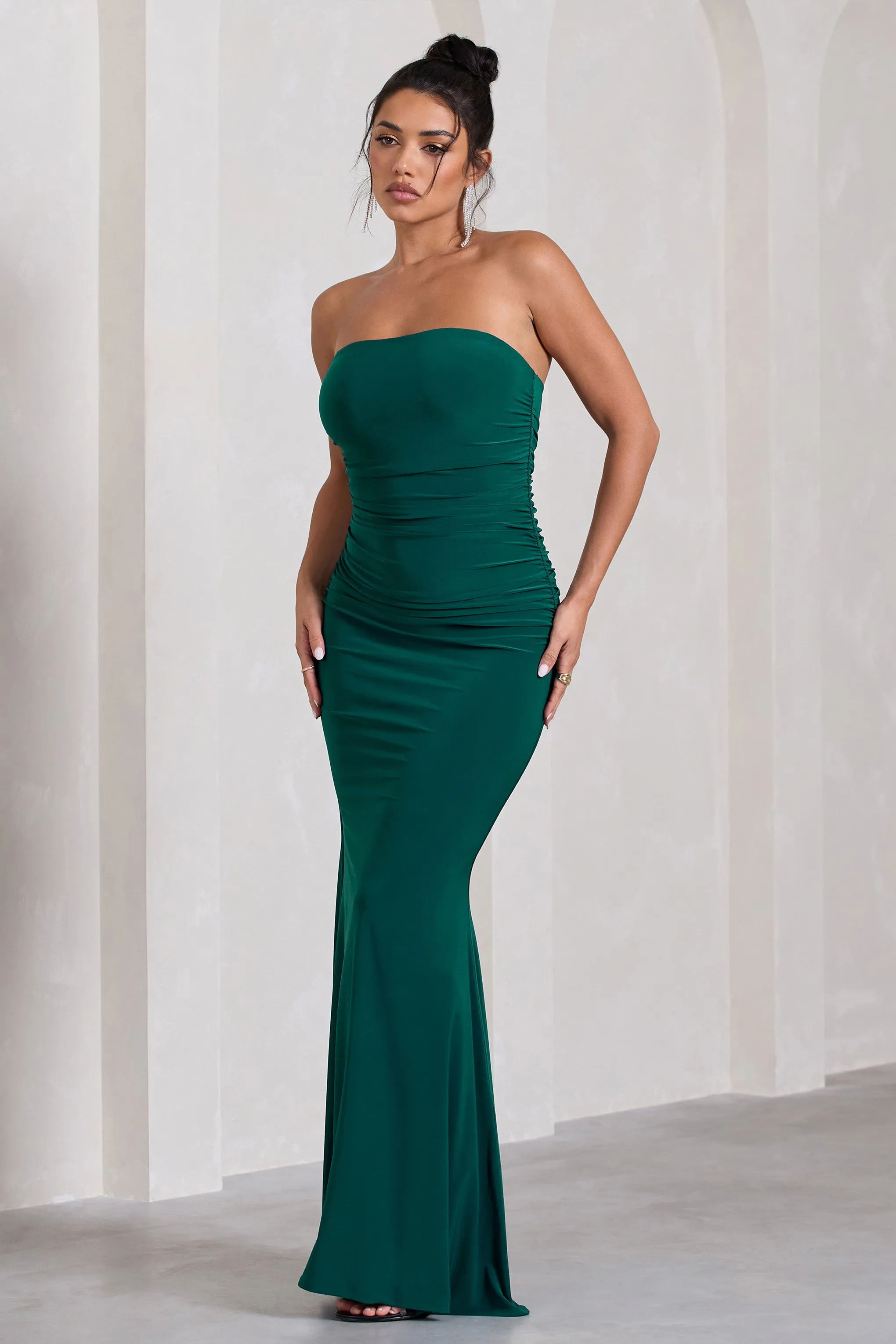 Wren | Bottle Green Ruched Bandeau Maxi Dress sold by Club L London product image thumbnail 5