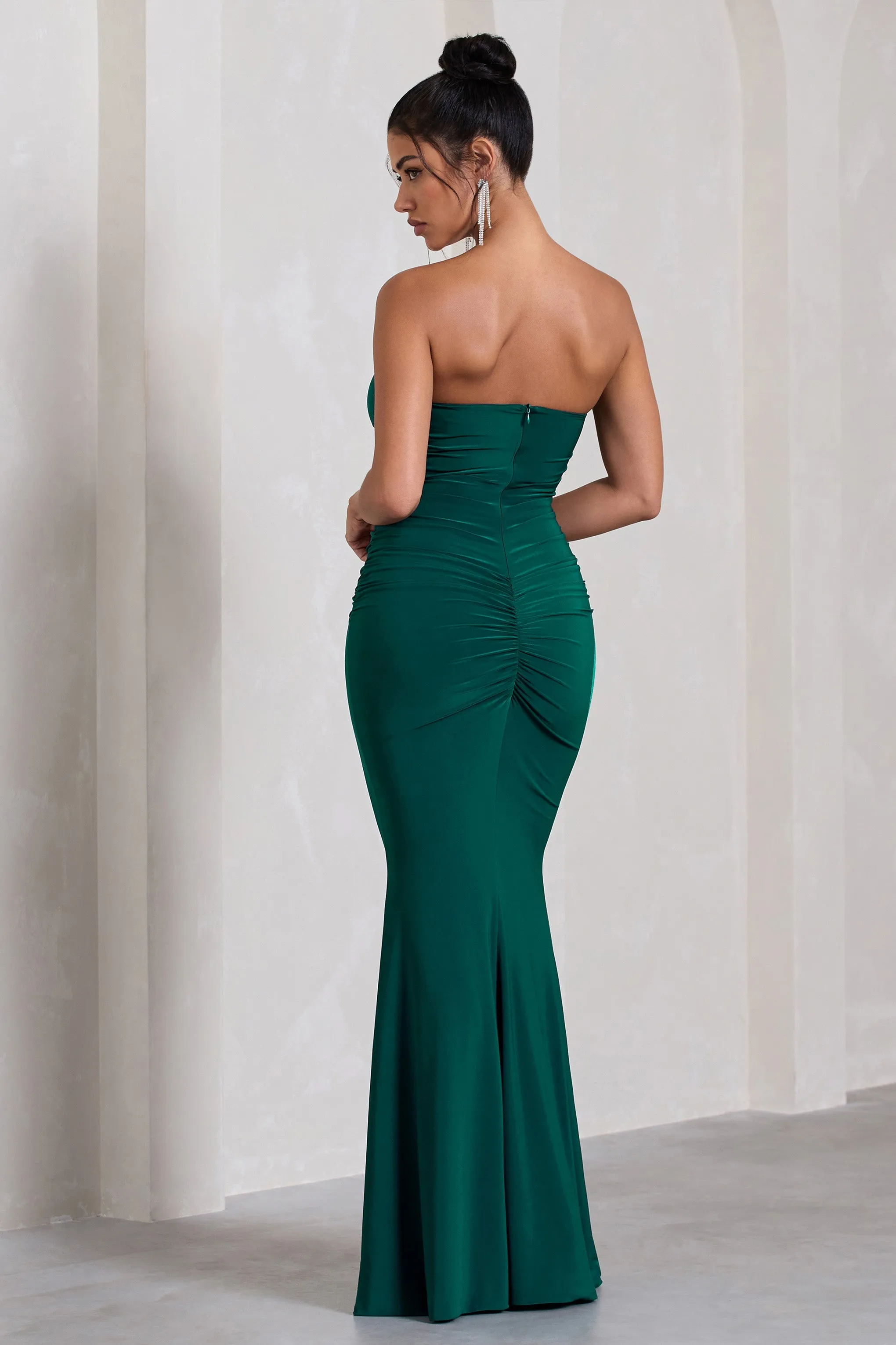 Wren | Bottle Green Ruched Bandeau Maxi Dress sold by Club L London product image thumbnail 2