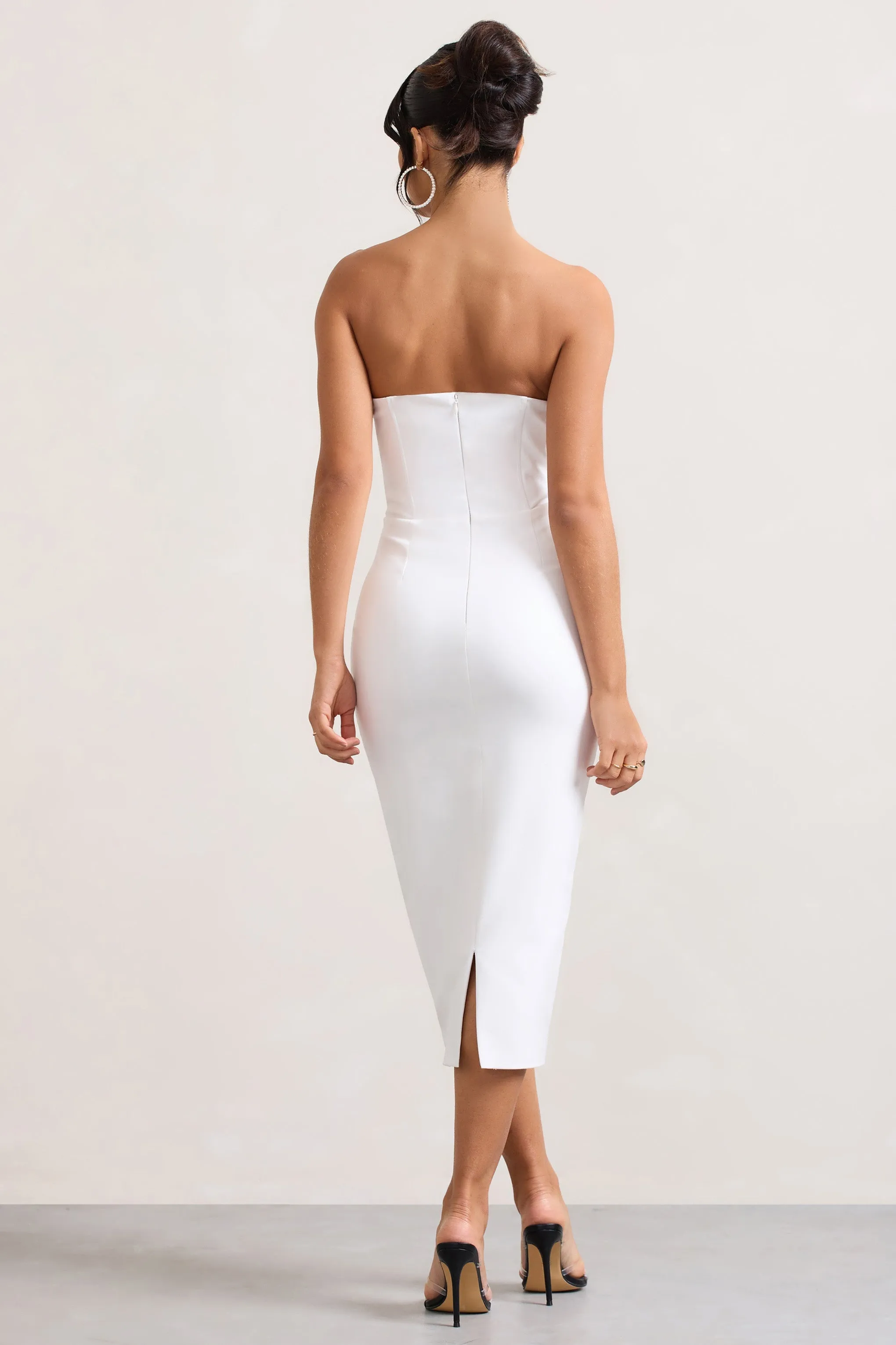 Hailey | White Strapless Sweetheart Corset Midi Dress sold by Club L London product image thumbnail 2