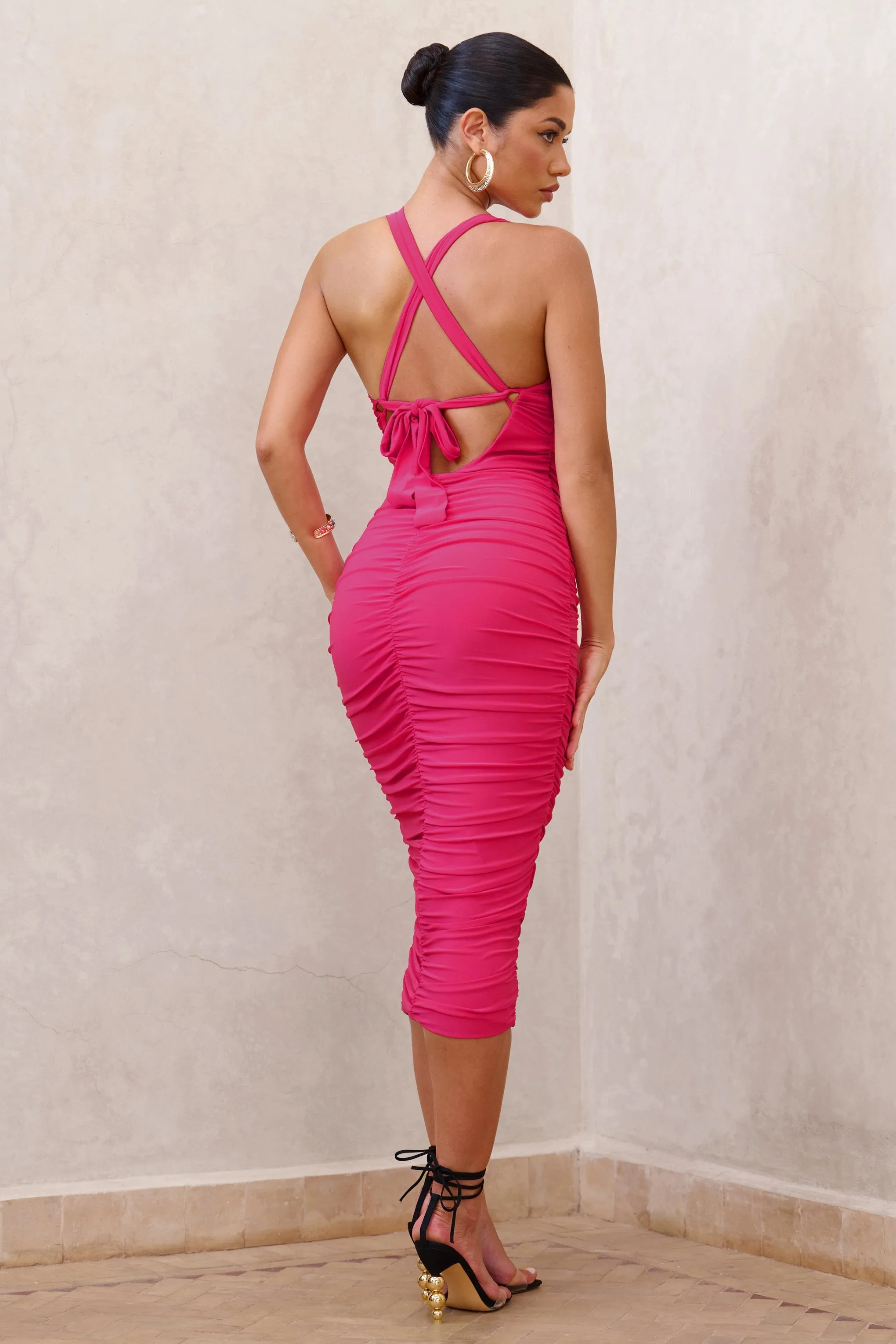 Embody | Hot Pink Cut Out Twist Front Ruched Midi Dress sold by Club L London product image thumbnail 2