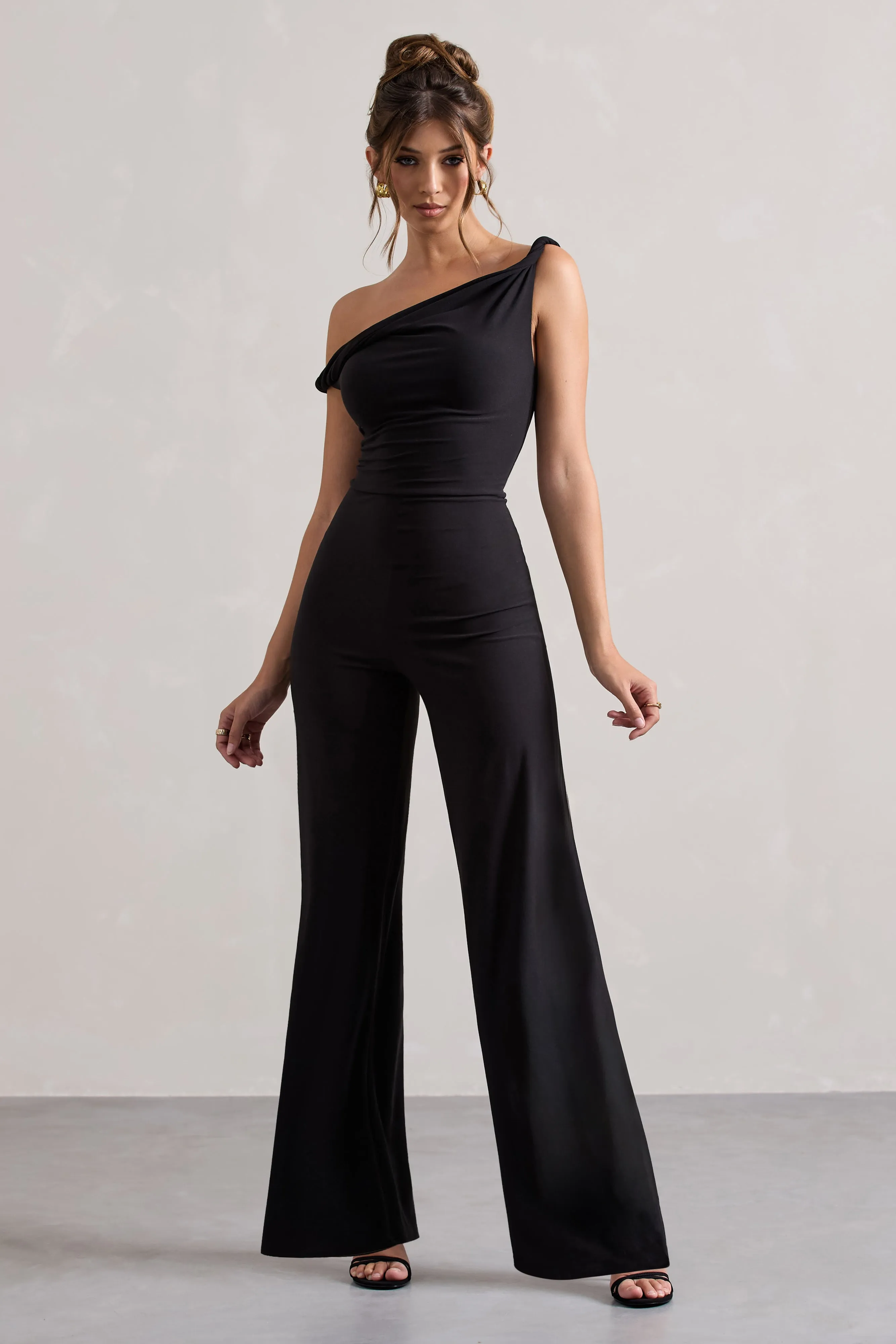 Hayes | Black Twisted Asymmetric Wide-Leg Jumpsuit sold by Club L London product image thumbnail 4