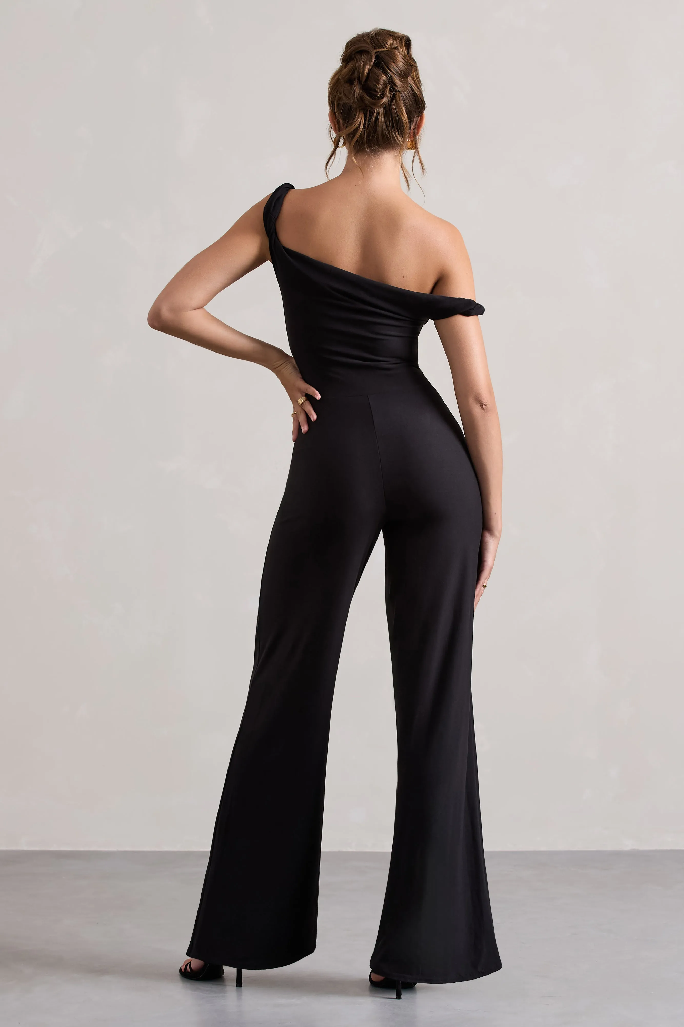 Hayes | Black Twisted Asymmetric Wide-Leg Jumpsuit sold by Club L London product image thumbnail 2