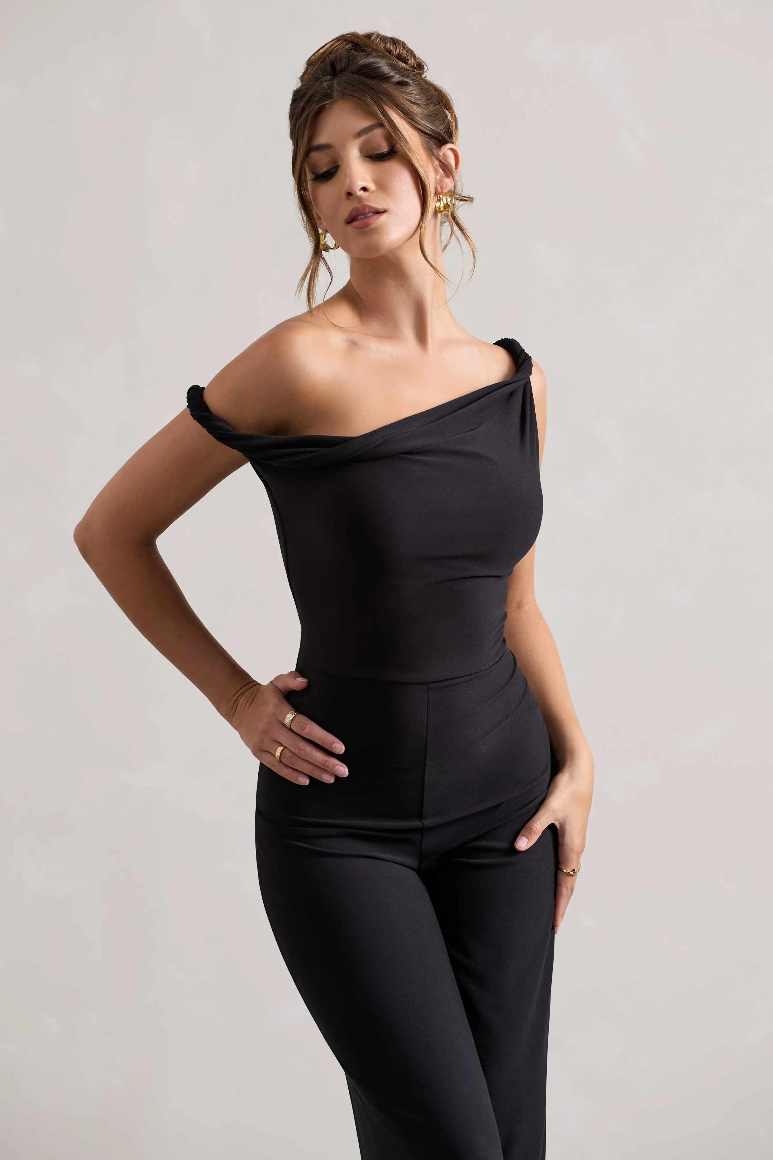 Hayes | Black Twisted Asymmetric Wide-Leg Jumpsuit sold by Club L London product image thumbnail 3
