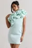 At The Opera | Mint Satin One Shoulder Ruffled Mini Dress sold by Club L London