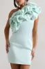 At The Opera | Mint Satin One Shoulder Ruffled Mini Dress sold by Club L London