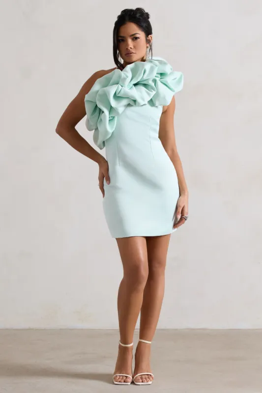 At The Opera | Mint Satin One Shoulder Ruffled Mini Dress sold by Club L London