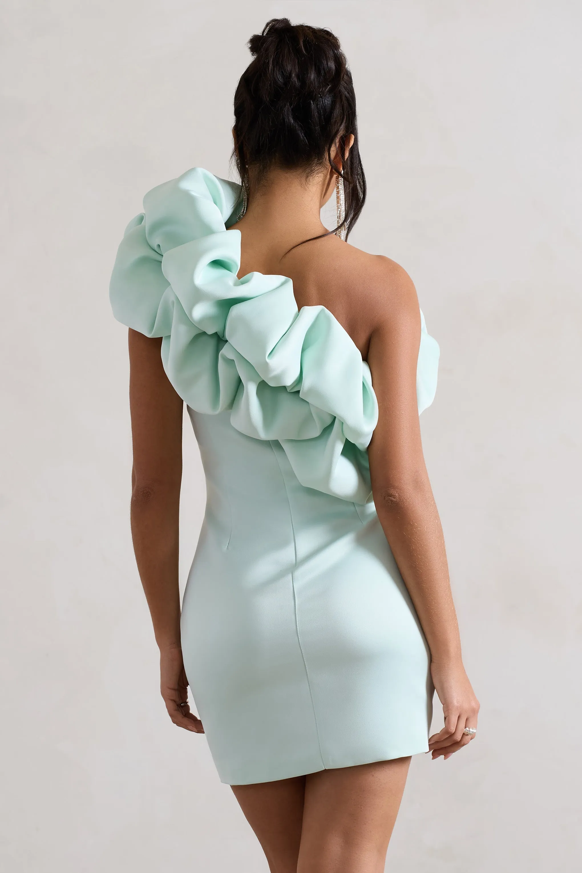 At The Opera | Mint Satin One Shoulder Ruffled Mini Dress sold by Club L London product image thumbnail 2