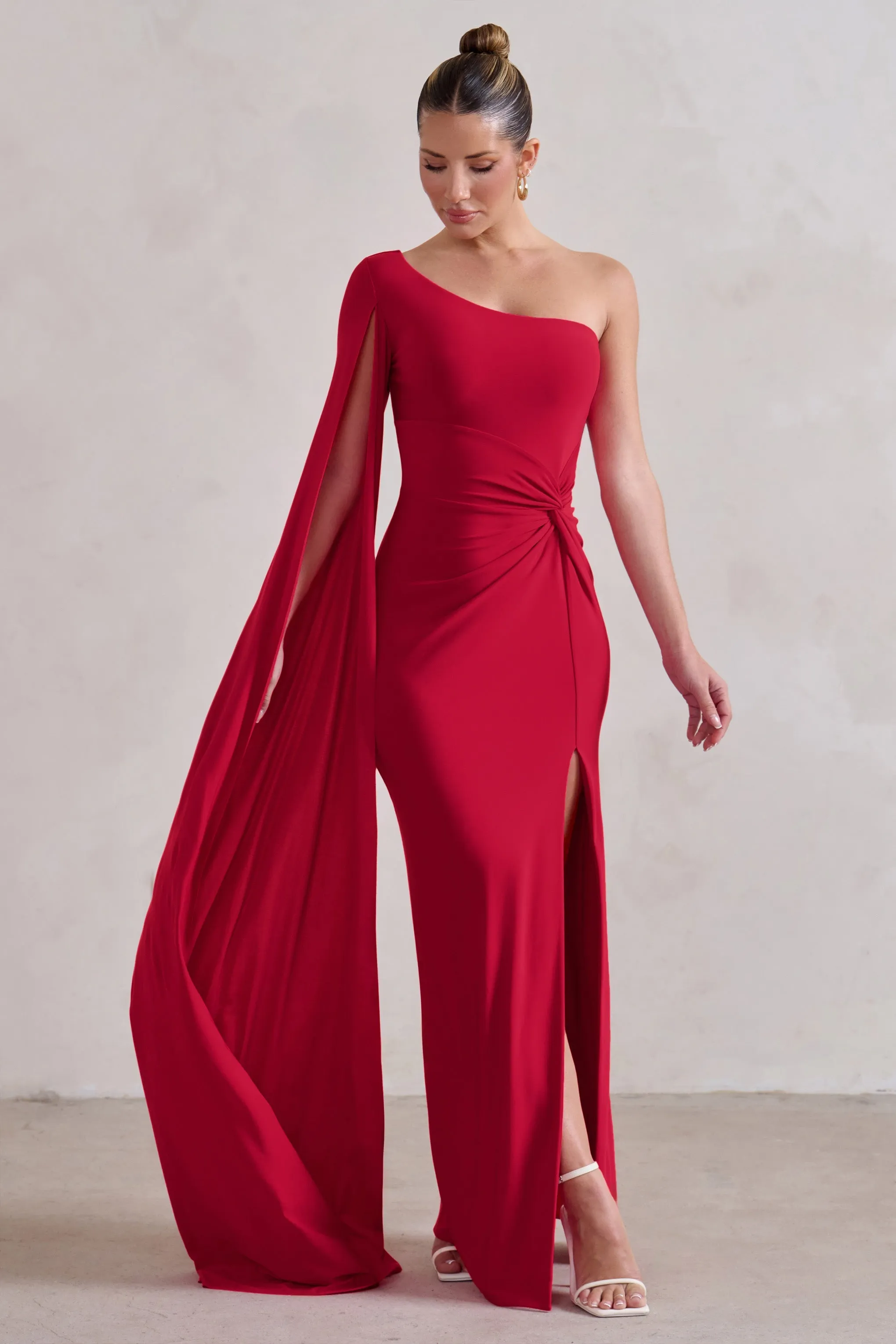 Romi | Red One Shoulder Twist Design Maxi Dress sold by Club L London product image thumbnail 4