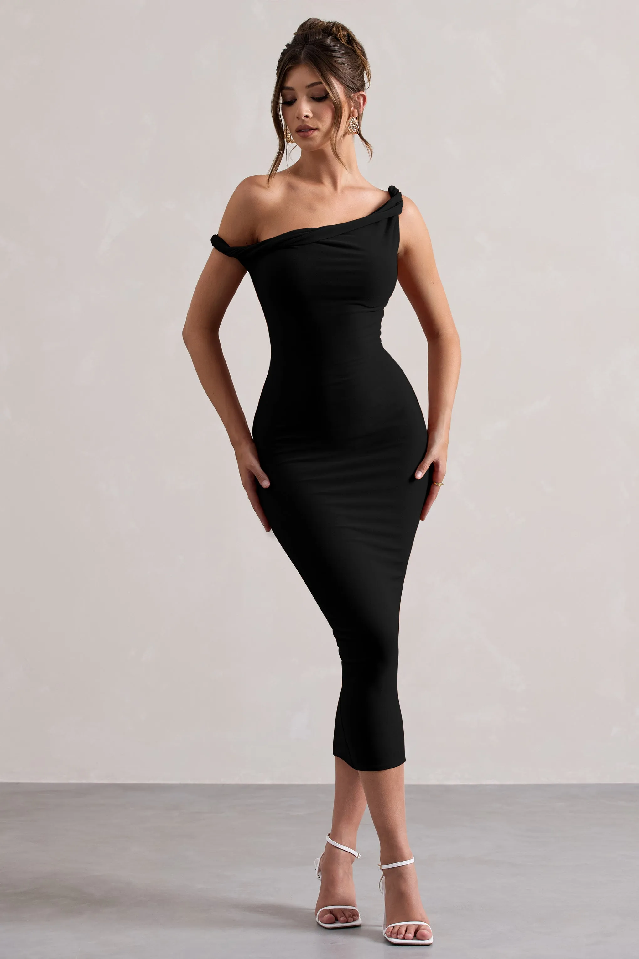 Salome | Black Twisted Asymmetric Midi Dress sold by Club L London product image thumbnail 5