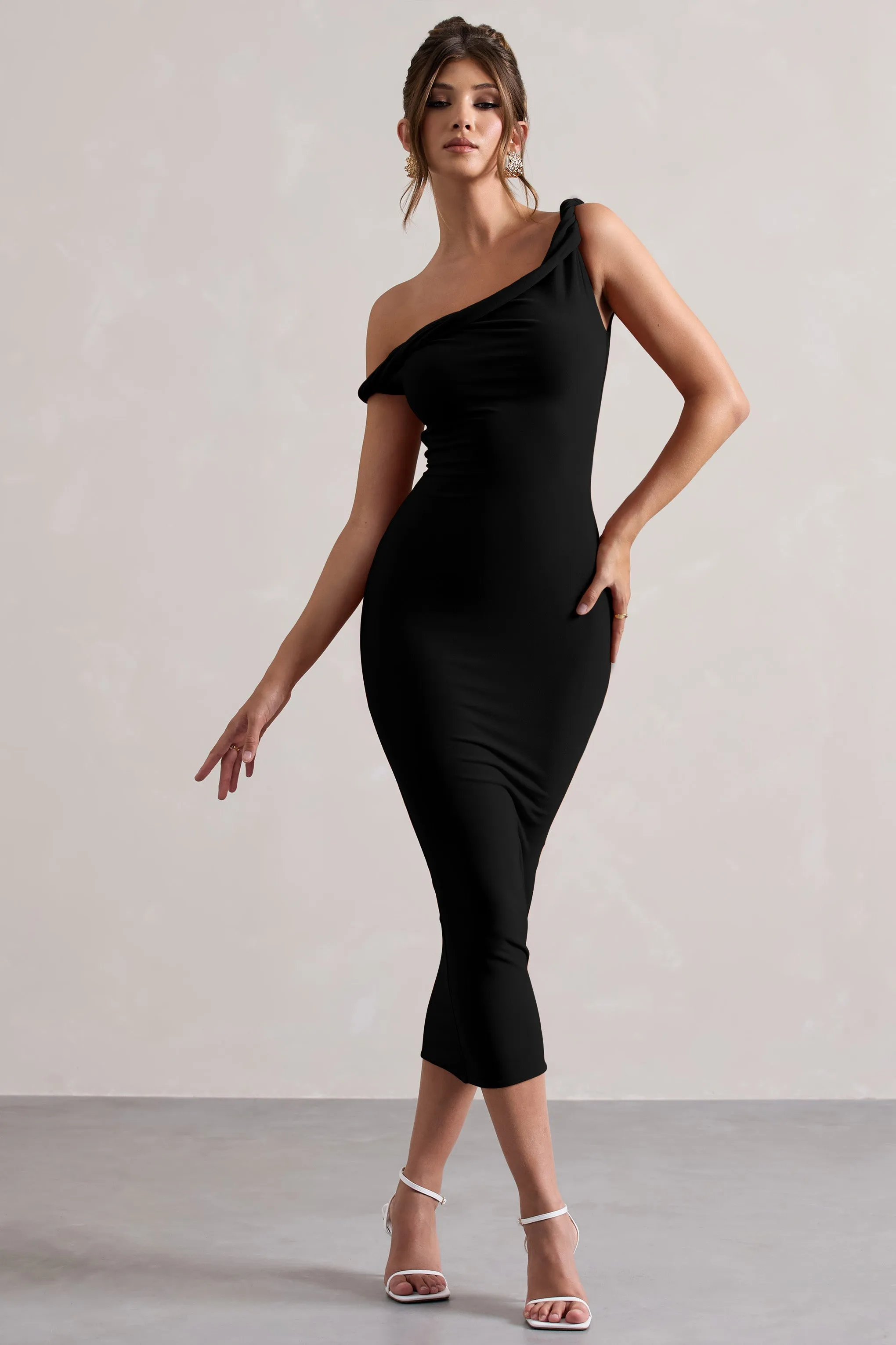 Salome | Black Twisted Asymmetric Midi Dress sold by Club L London product image thumbnail 4