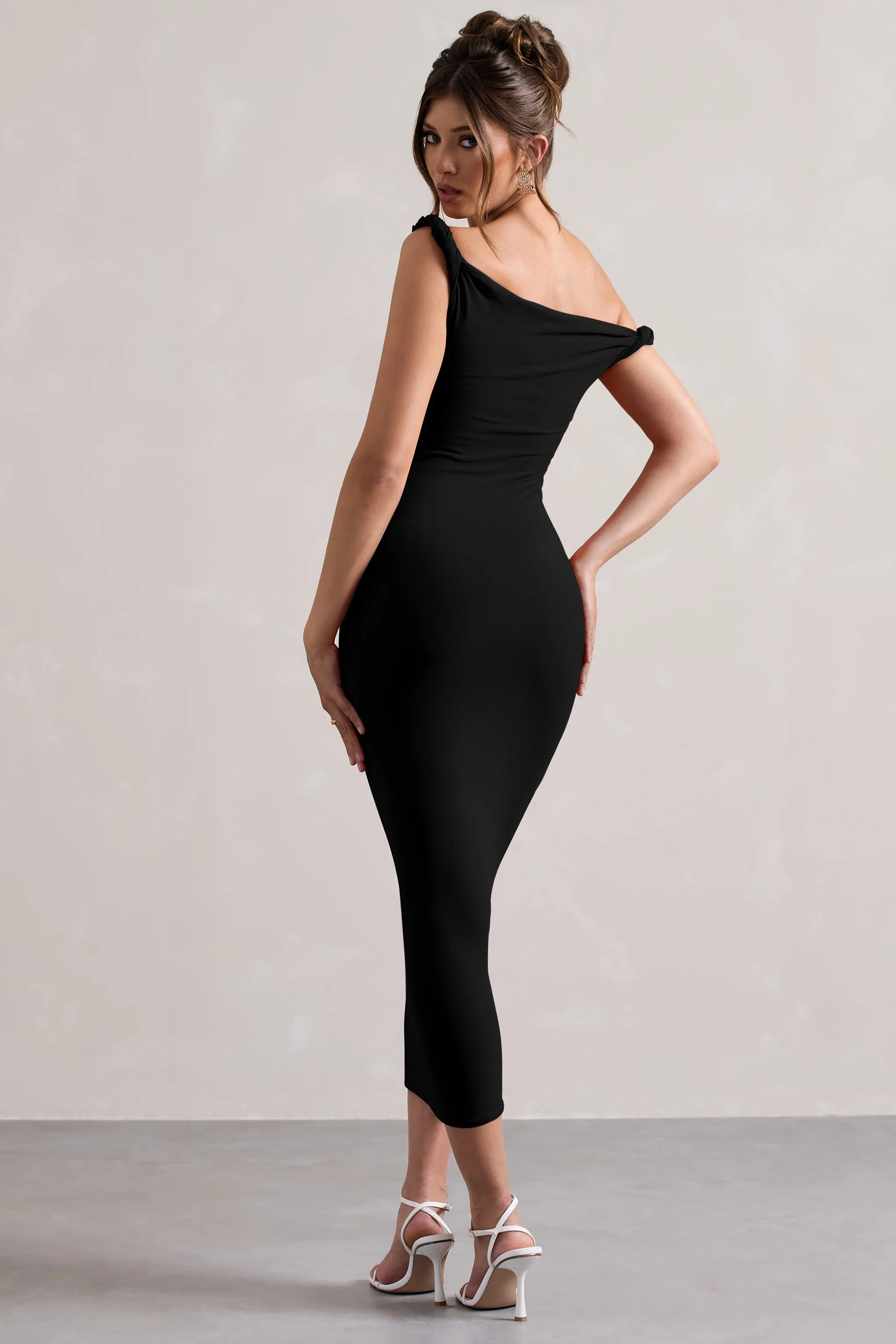 Salome | Black Twisted Asymmetric Midi Dress sold by Club L London product image thumbnail 2