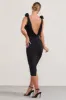 Midnight Rose | Black Cowl-Neck Midi Dress With Floral Corsages sold by Club L London