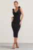 Midnight Rose | Black Cowl-Neck Midi Dress With Floral Corsages sold by Club L London