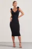Midnight Rose | Black Cowl-Neck Midi Dress With Floral Corsages sold by Club L London