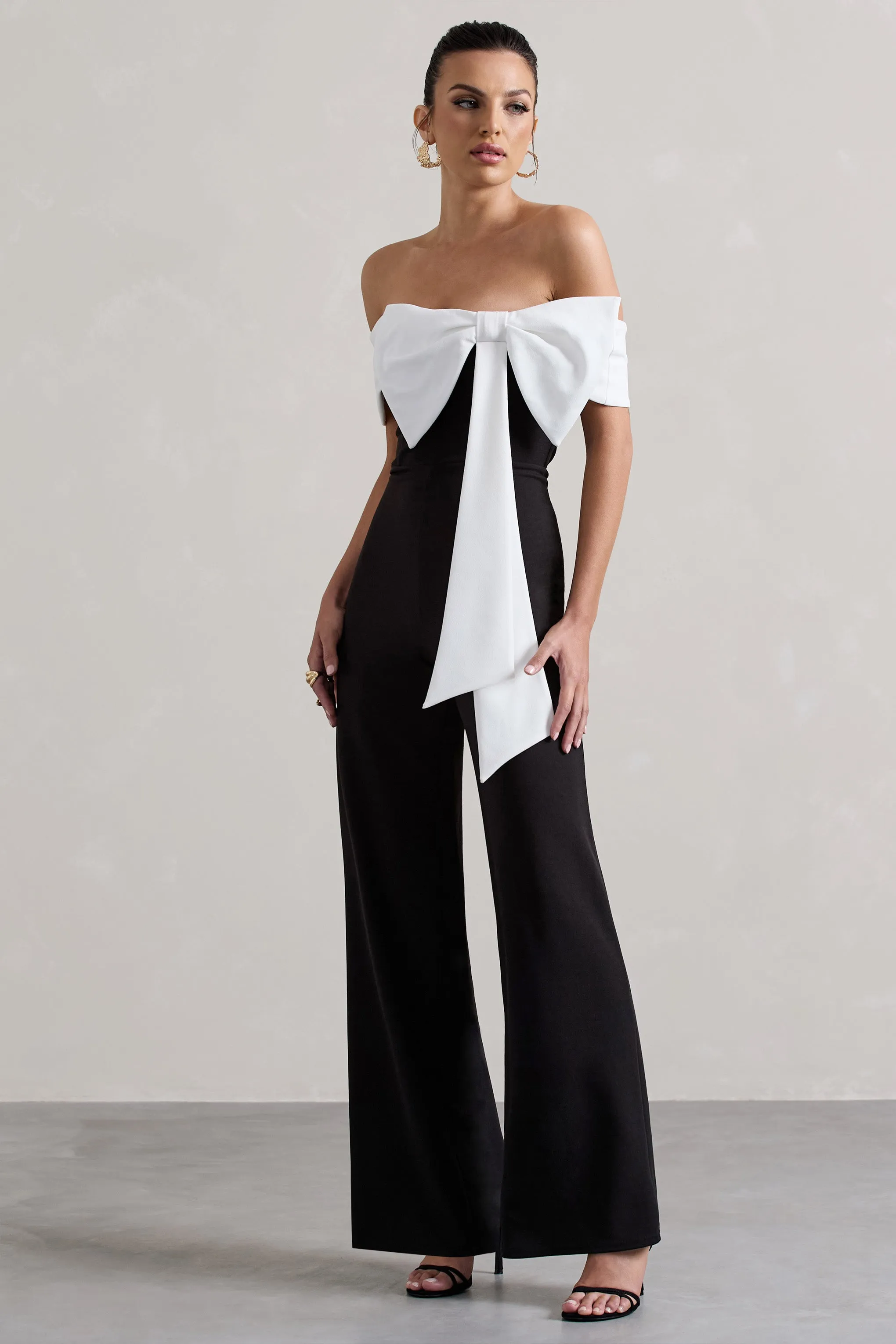 Bower | Black Bardot Straight-Leg Jumpsuit With Bow sold by Club L London product image thumbnail 4