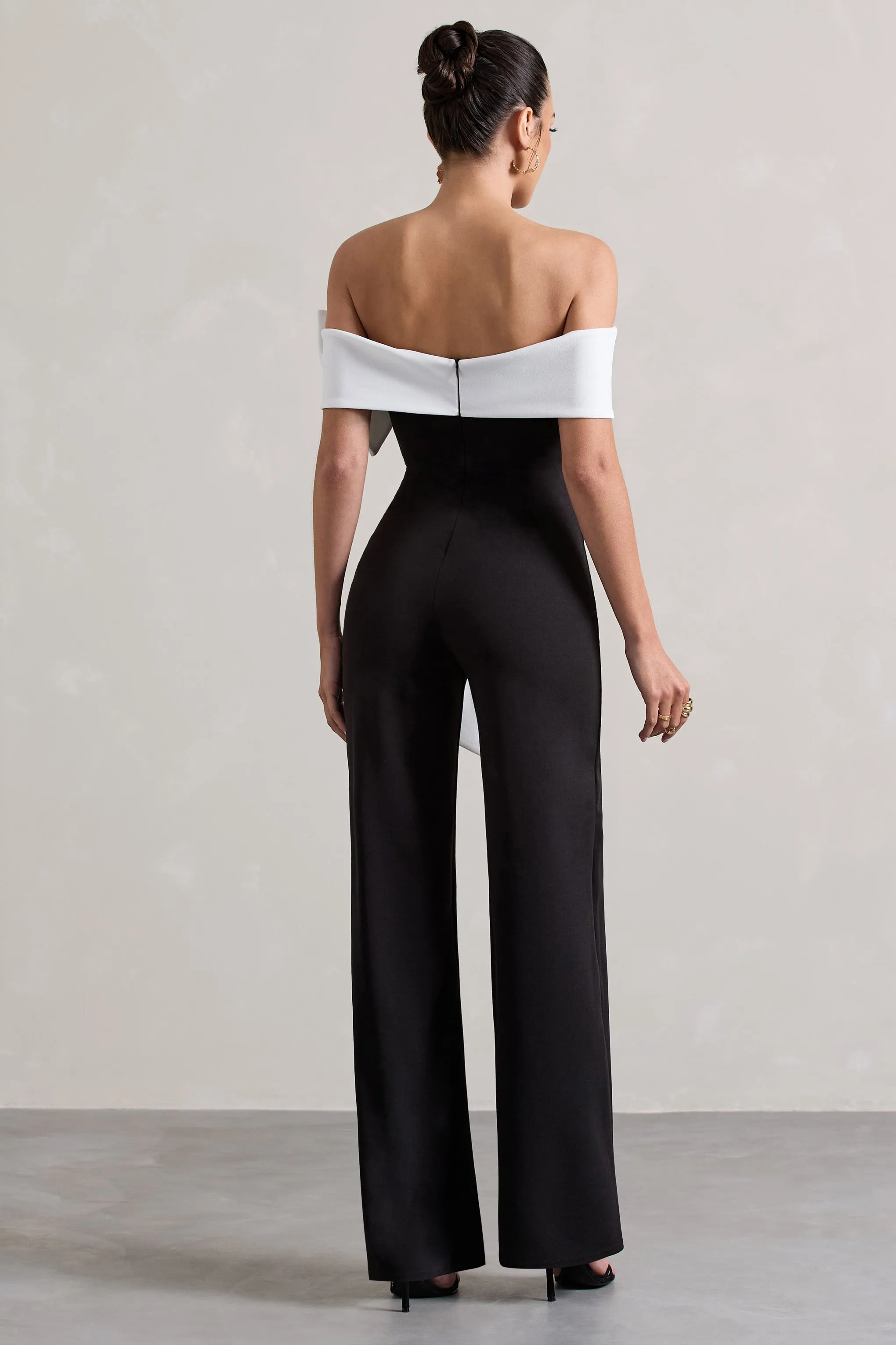 Bower | Black Bardot Straight-Leg Jumpsuit With Bow sold by Club L London product image thumbnail 2