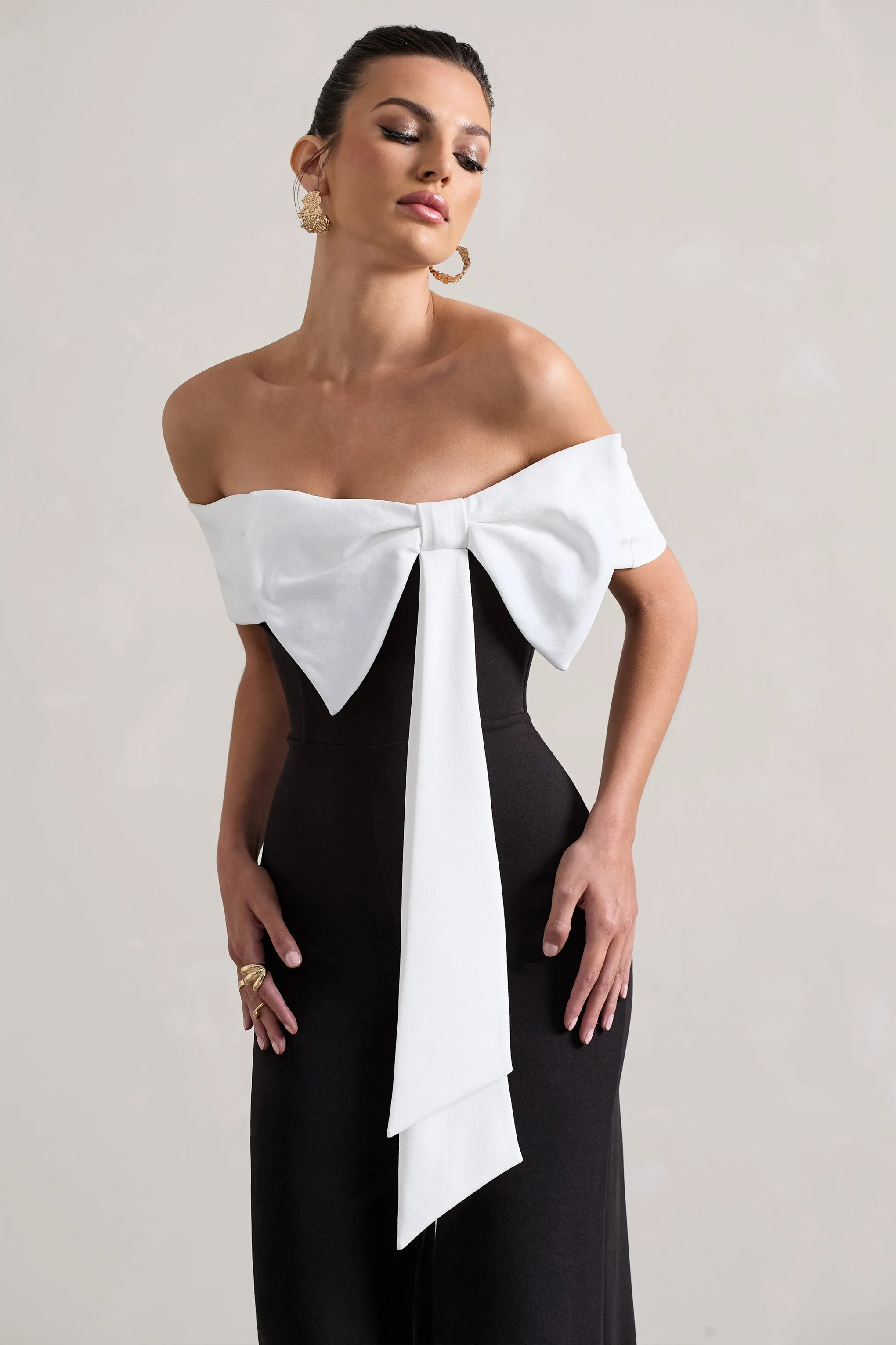 Bower | Black Bardot Straight-Leg Jumpsuit With Bow sold by Club L London product image thumbnail 3
