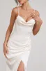 Grand Gift | Cream Satin Corset Draped Fishtail Maxi Dress sold by Club L London