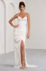 Grand Gift | Cream Satin Corset Draped Fishtail Maxi Dress sold by Club L London