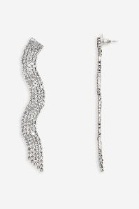 Talisa | Silver Curved Diamante Drop Earrings sold by Club L London