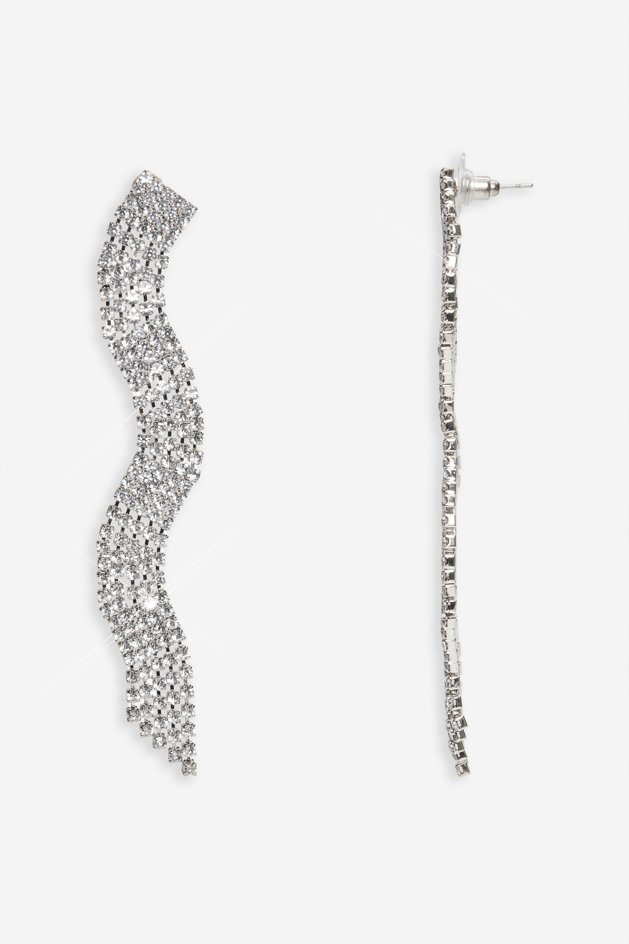 Talisa | Silver Curved Diamante Drop Earrings sold by Club L London product image thumbnail 2