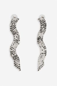 Talisa | Silver Curved Diamante Drop Earrings sold by Club L London