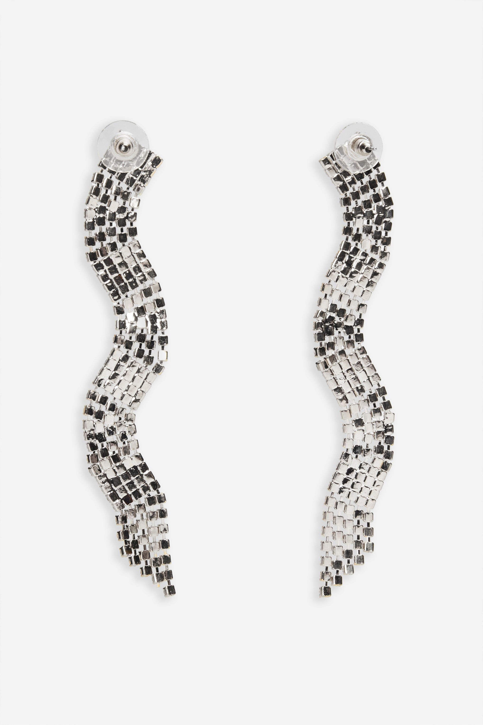 Talisa | Silver Curved Diamante Drop Earrings sold by Club L London product image thumbnail 3