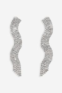 Talisa | Silver Curved Diamante Drop Earrings sold by Club L London