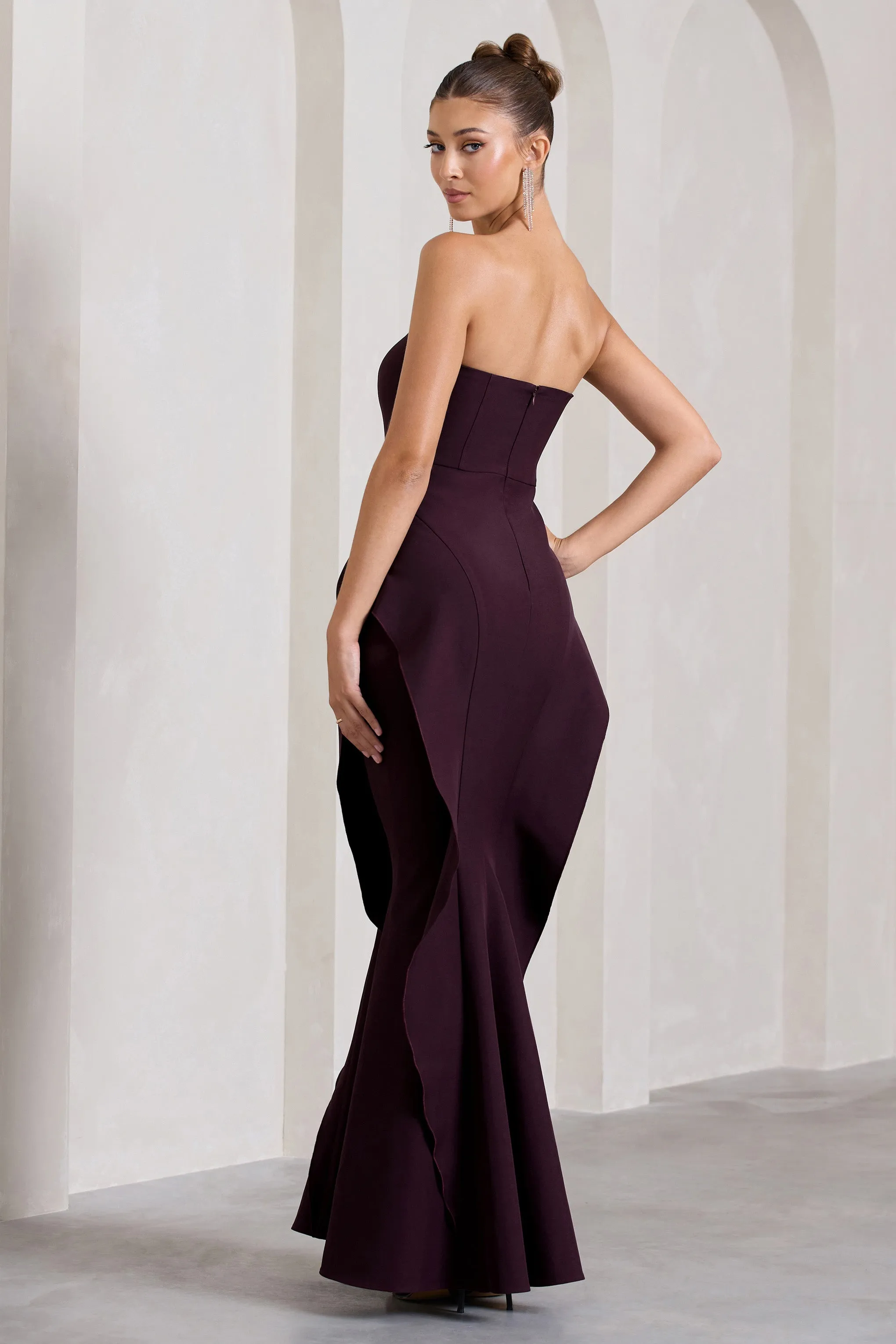 The Real Thing | Plum Strapless Draped Fishtail Maxi Dress sold by Club L London product image thumbnail 2