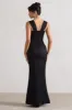 A Romantic | Black Satin Corset Wrap Maxi Dress sold by Club L London