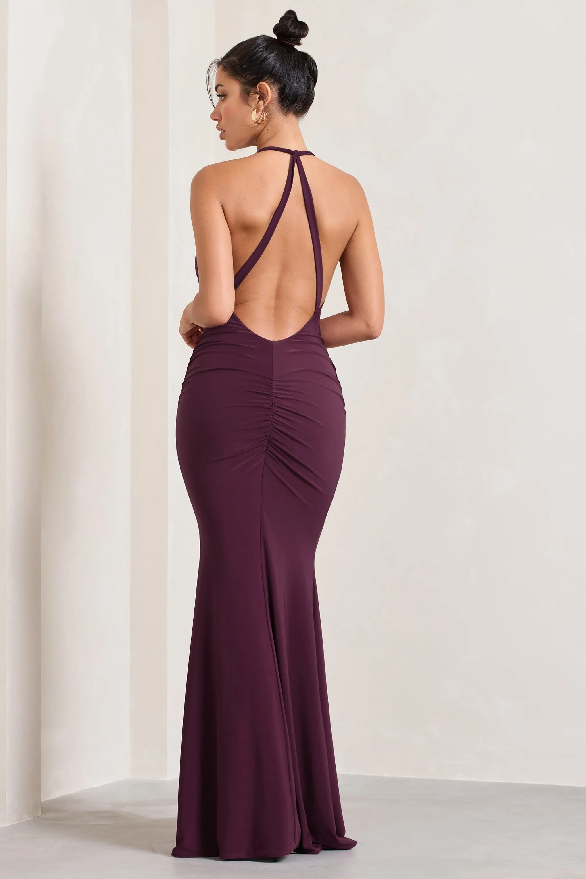 Idol | Burgundy Halter-Neck Split Maxi Dress sold by Club L London product image thumbnail 2